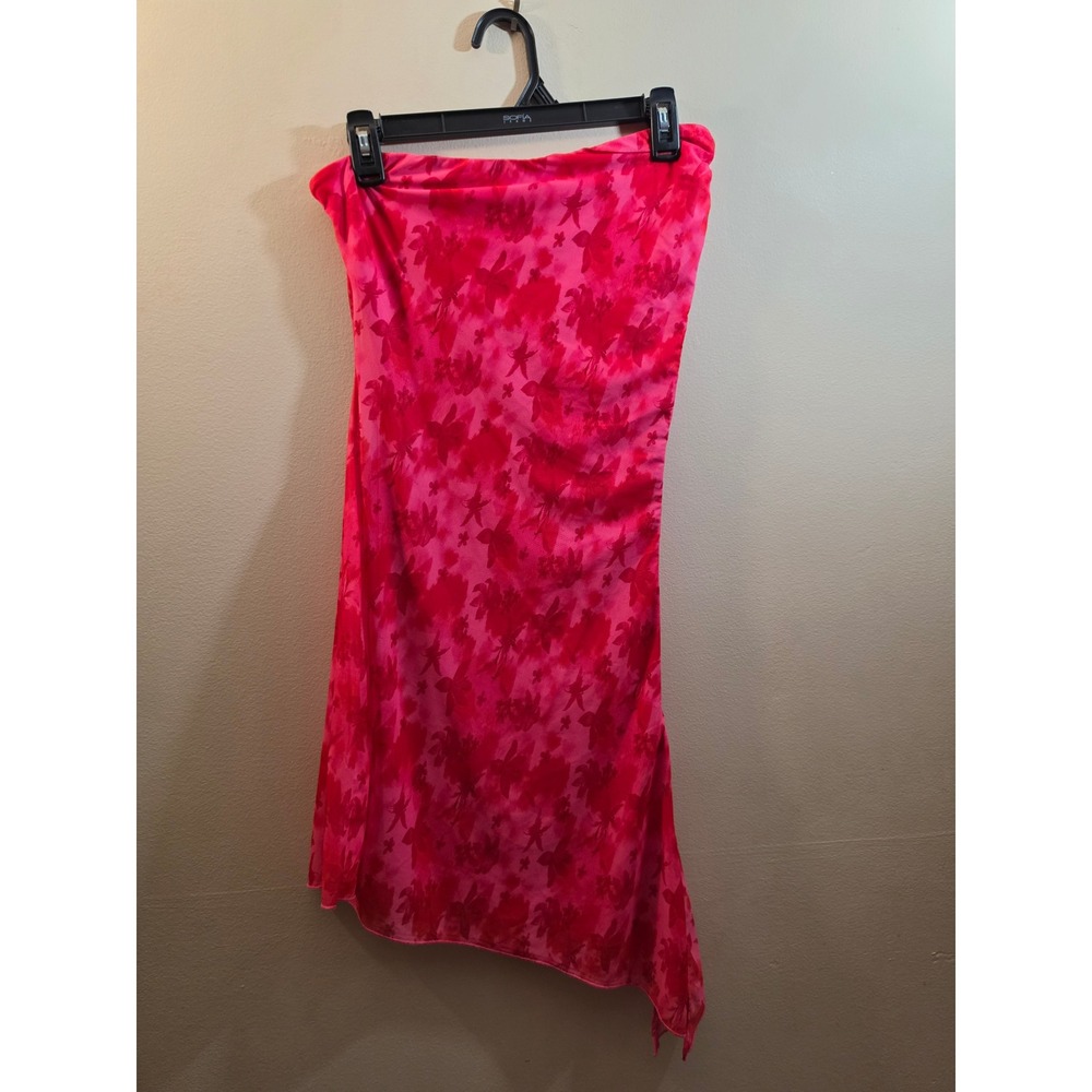 Princess Polly Pink Floral Mesh Strapless Asymmetrical Midi Dress US 6 NWOT